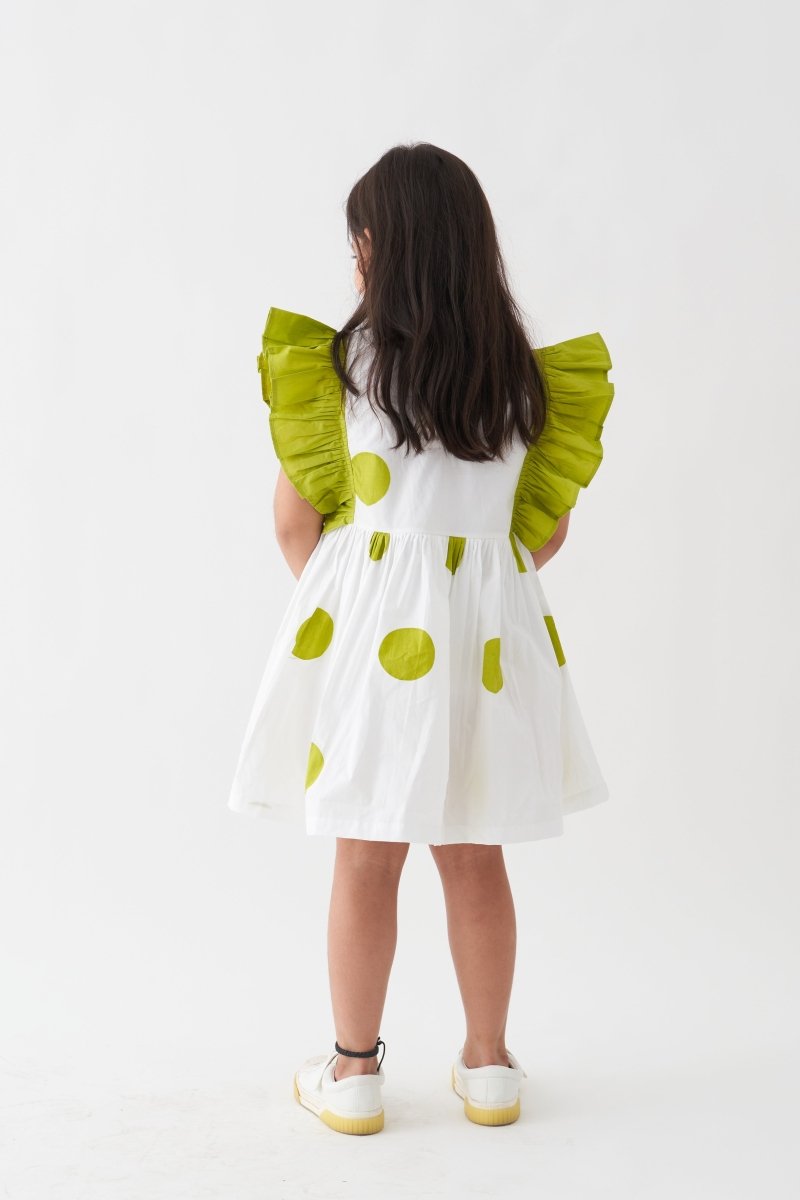 Frill Sleeve Dress - Lime Polka - Three