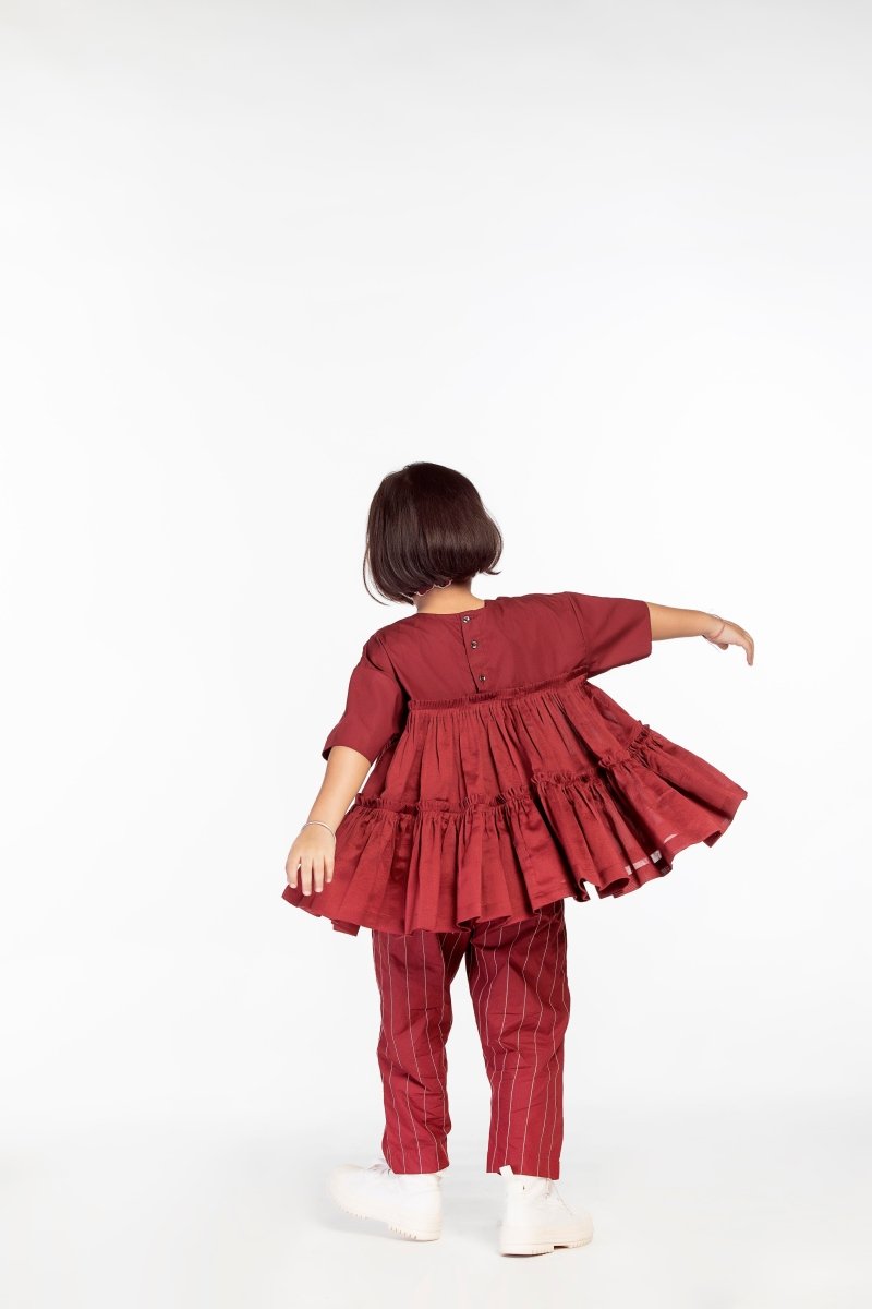 Frill Top Co-ord Crimson Red - Three