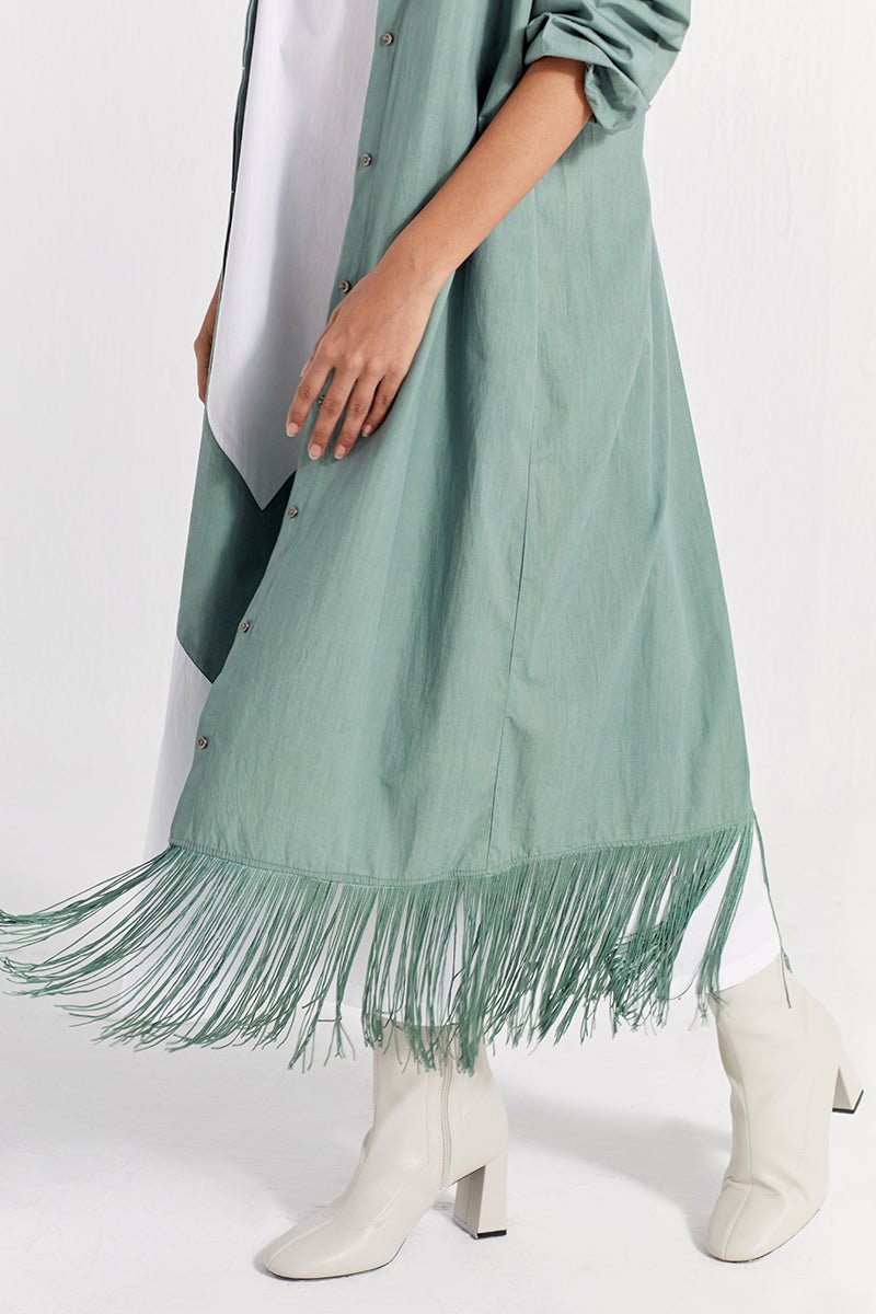 Fringe Back Yoke Jacket - Jade - Three