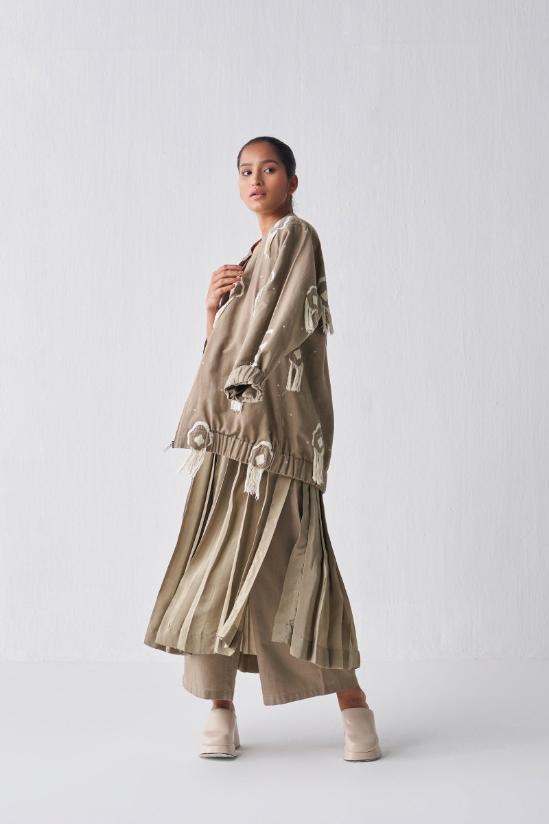 Fringe Bomber Jacket - Sage - Three