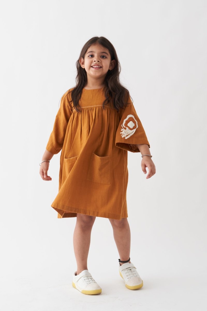 Fringe Sleeve Dress - Rust - Three