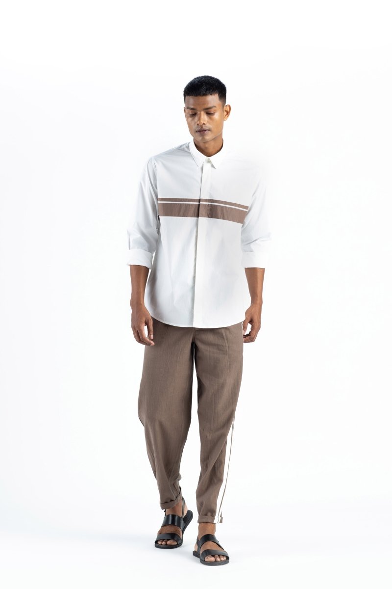 Front Applique Stripe Shirt Co-ord- White - Three