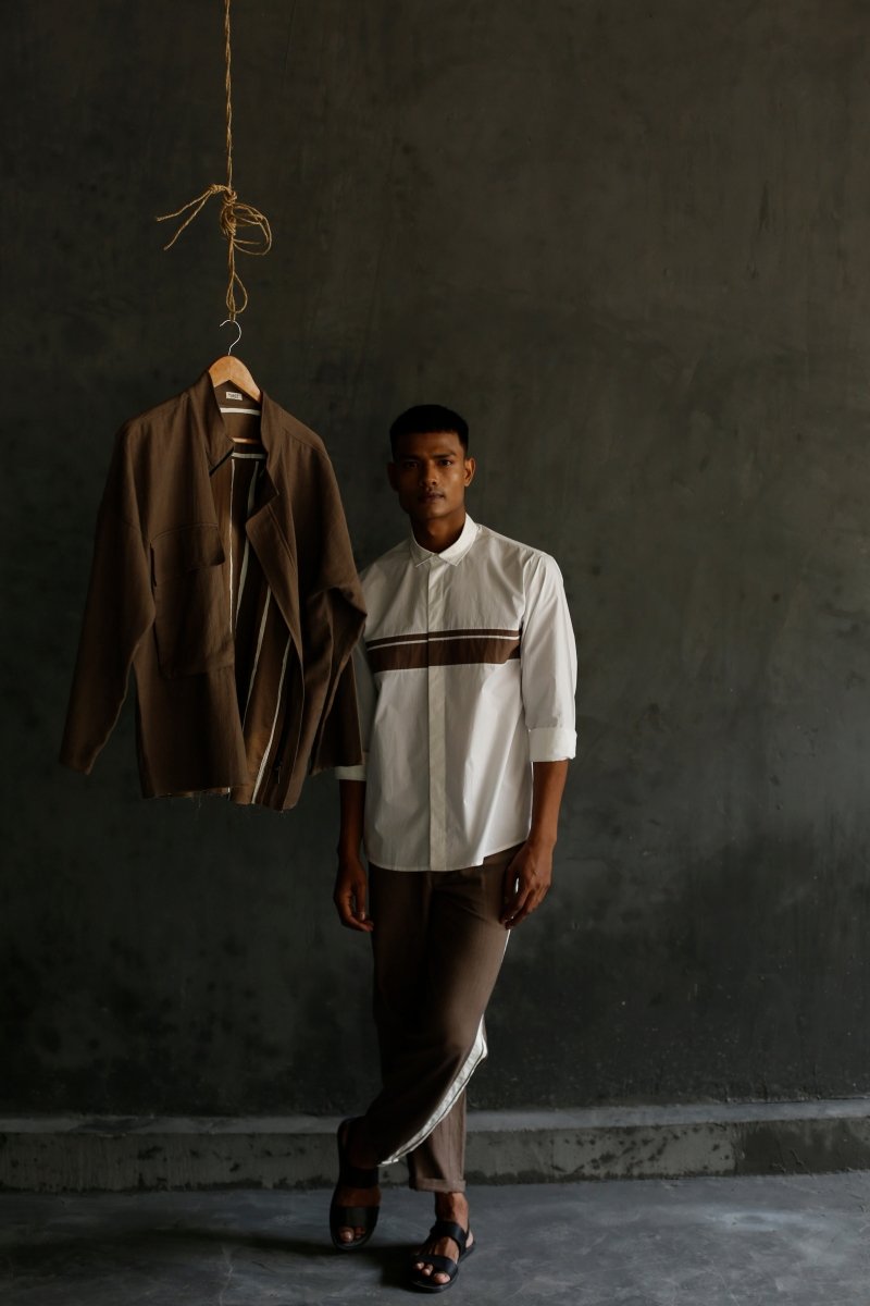 Front Applique Stripe Shirt- White - Three