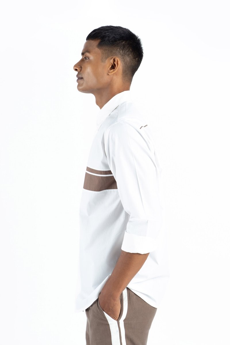 Front Applique Stripe Shirt- White - Three