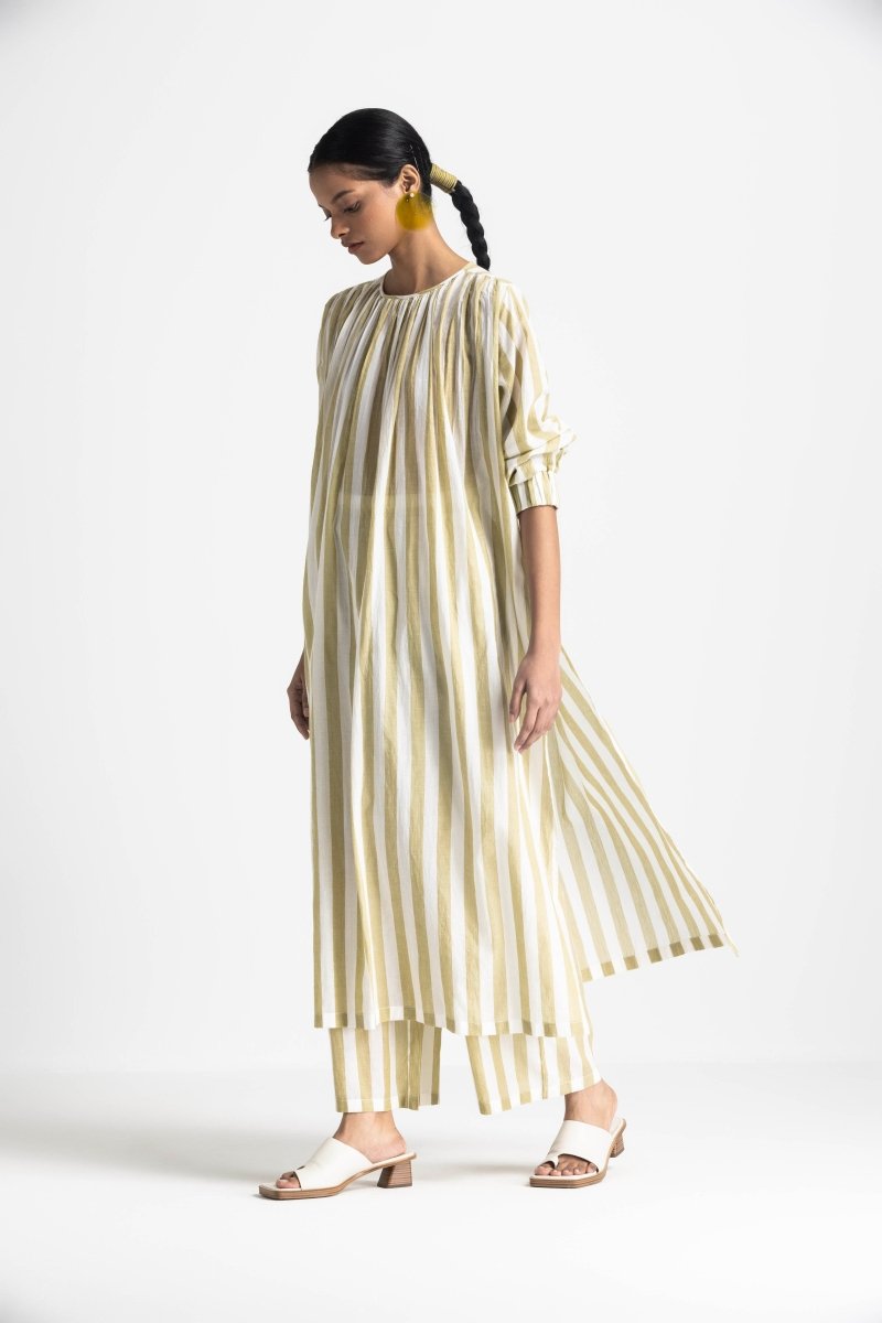 Front Gather Dress Co-ord - Moss Green Stripe - Three