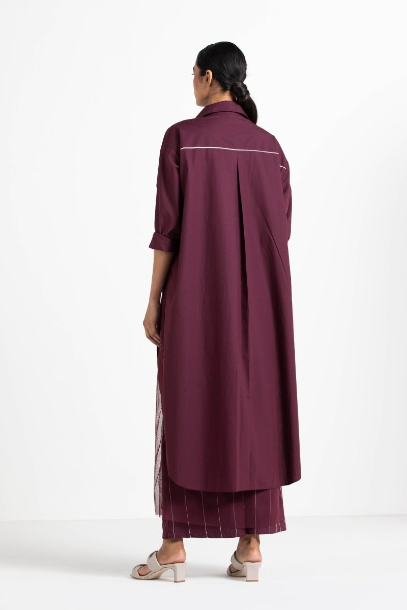 Front Knot Shirt Co - ord - Wine (Set of 2) - Three Clothing