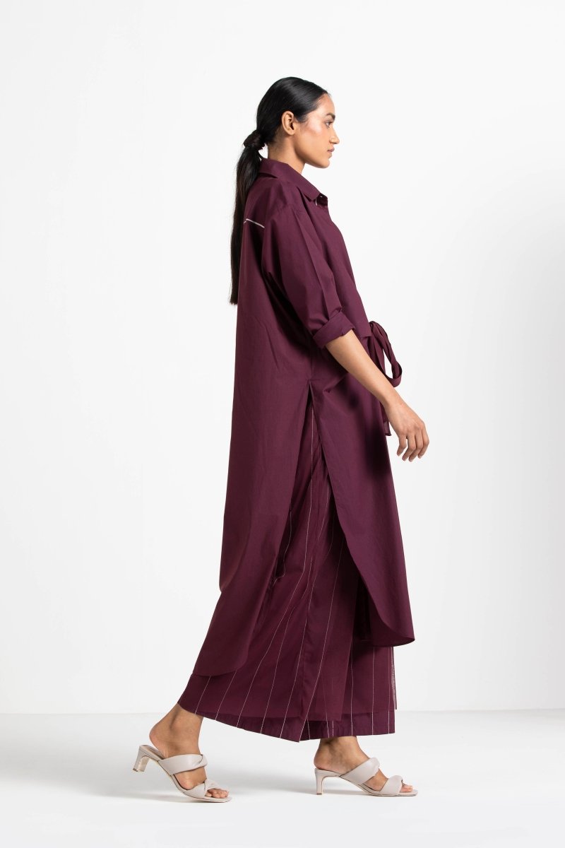 Front Knot Shirt- Wine - Three
