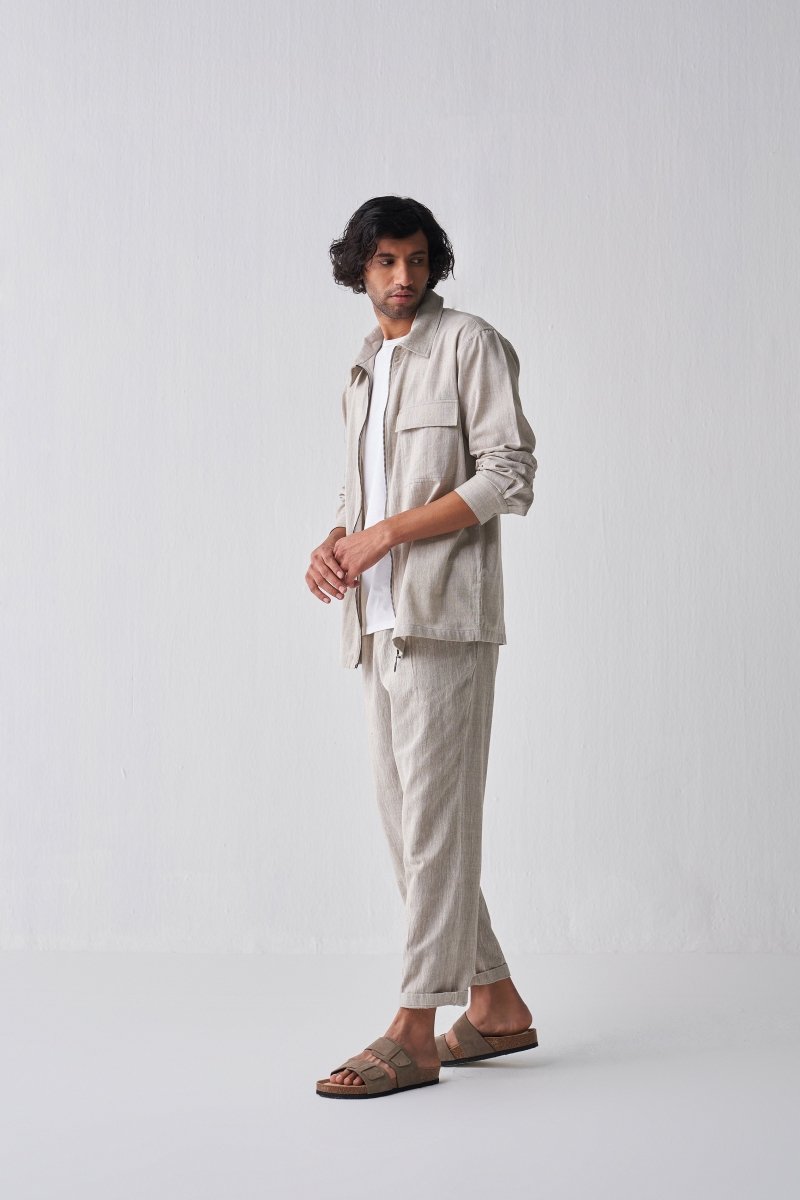Front Pleat Pant - Beige - Three