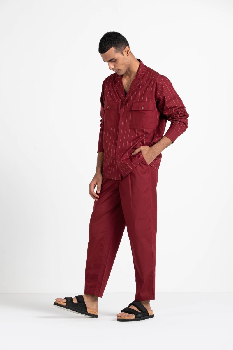 Front Pleat Pant- Crimson red - Three