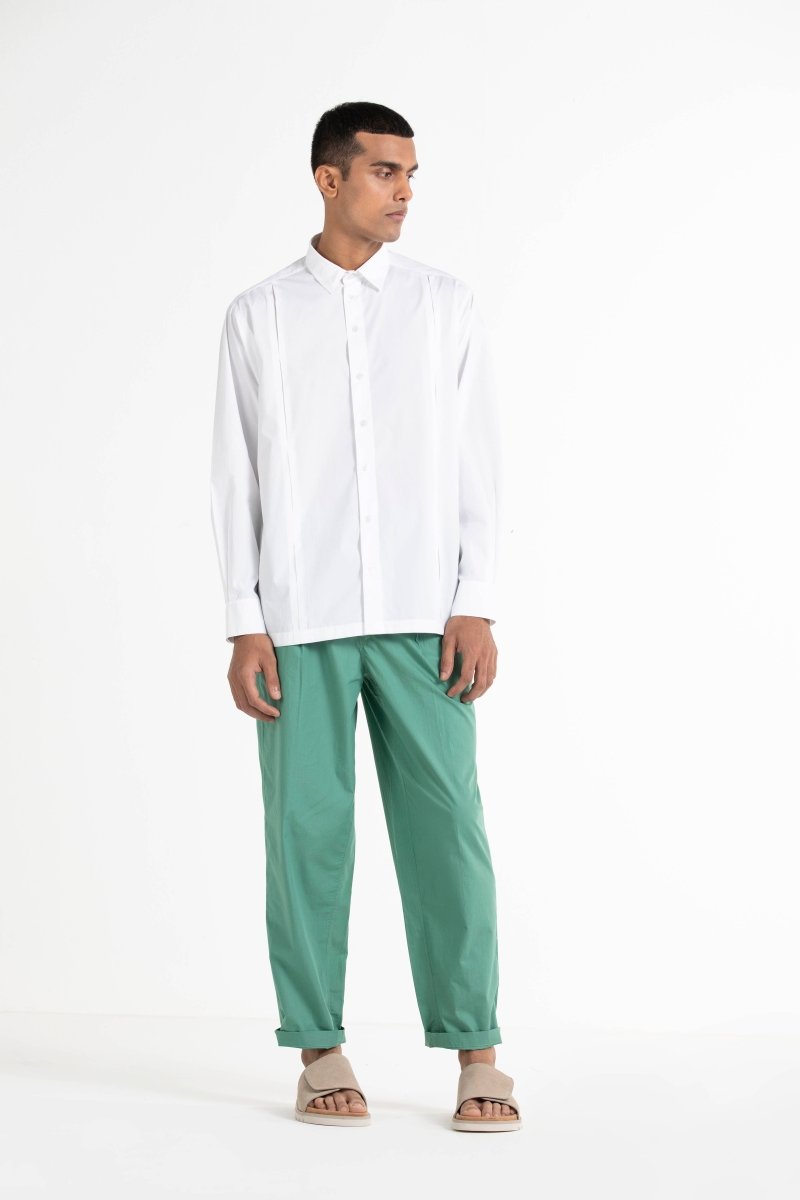 Front Pleat Pant- Mineral Green - Three