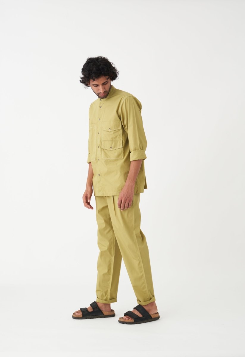 Front Pleat Pant - Moss Green - Three