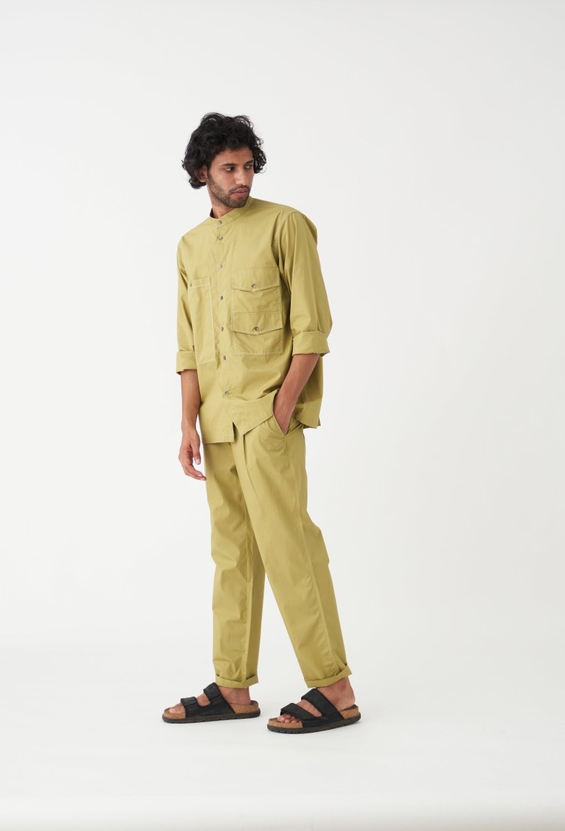 Front Pleat Pant - Moss Green - Three