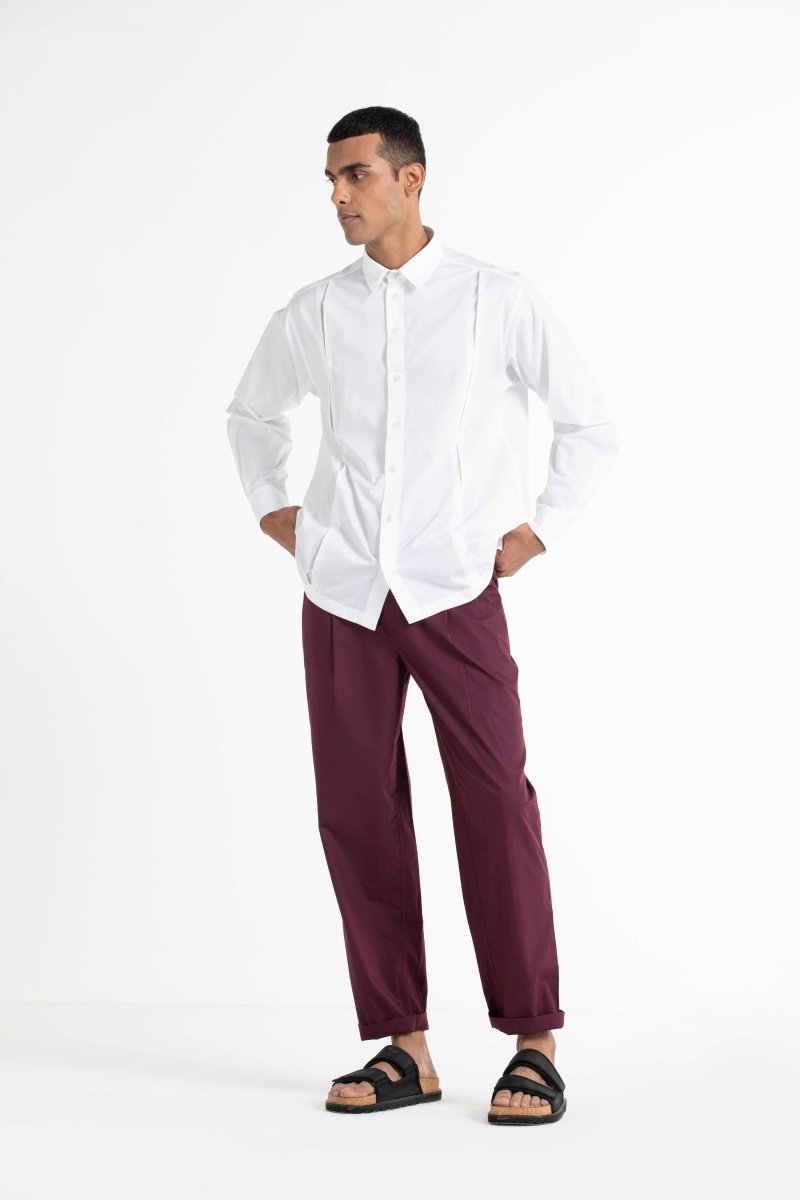 Front Pleat Pant- Wine - Three