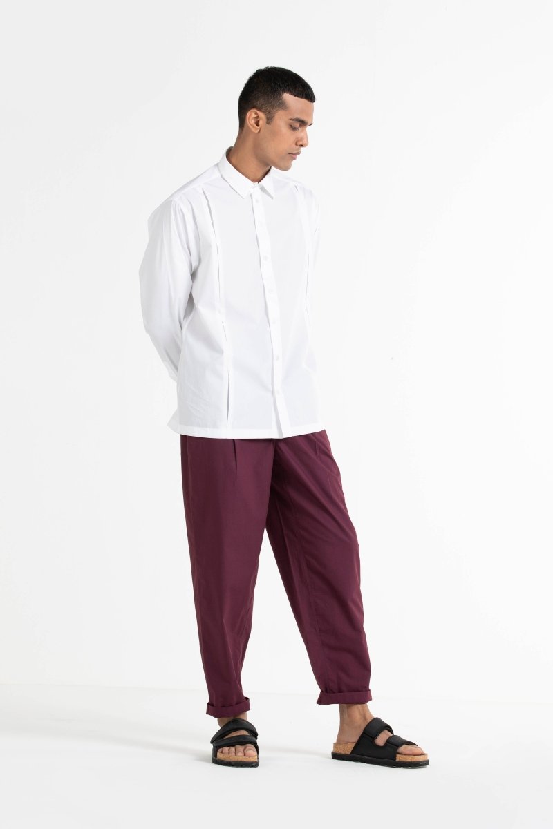 Front Pleat Shirt Co-ord Wine - Three