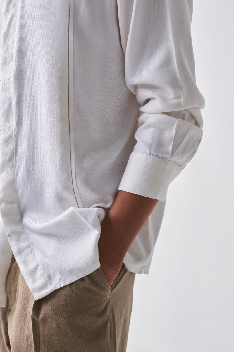 Front Pleat Shirt - Ivory - Three