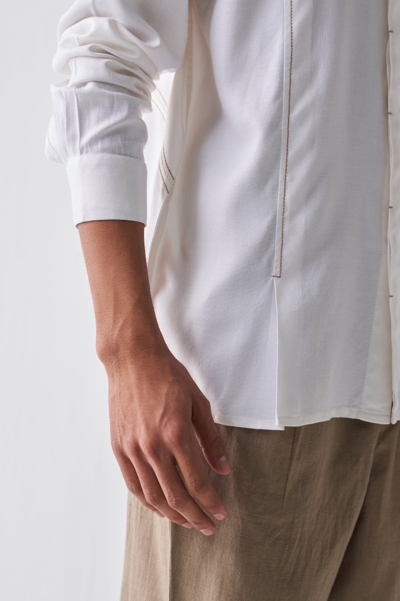 Front Pleat Shirt - Ivory - Three