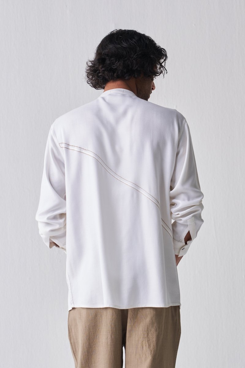 Front Pleat Shirt - Ivory - Three