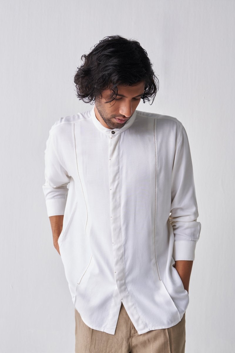 Front Pleat Shirt - Ivory - Three
