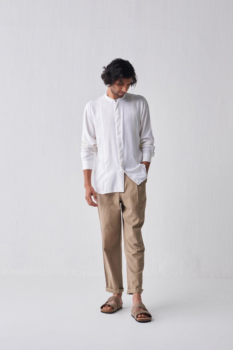 Front Pleat Shirt - Ivory - Three