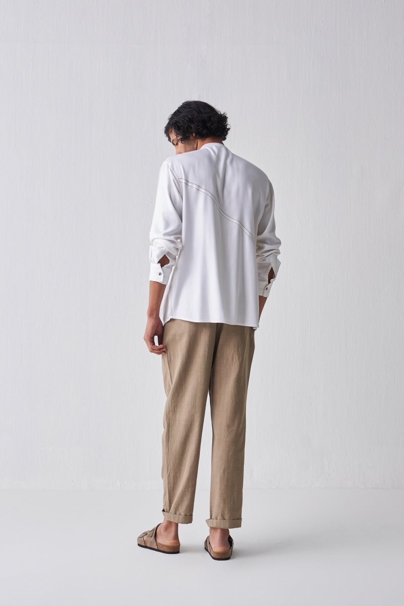 Front Pleat Shirt - Ivory - Three