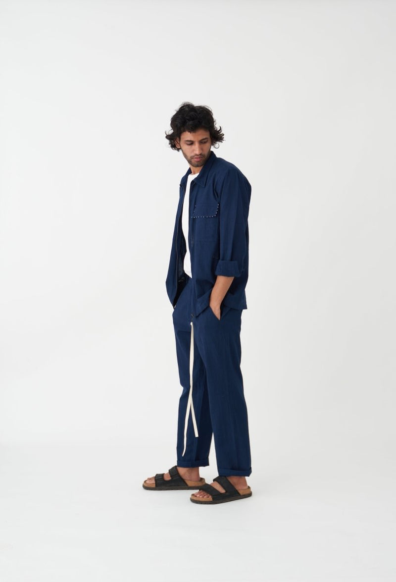 Front Pleated Pant - Navy - Three