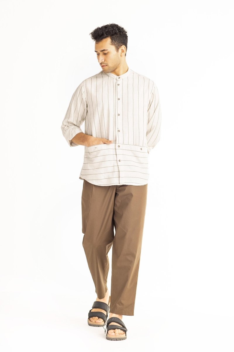 Front Pocket Shirt- Beige - Three