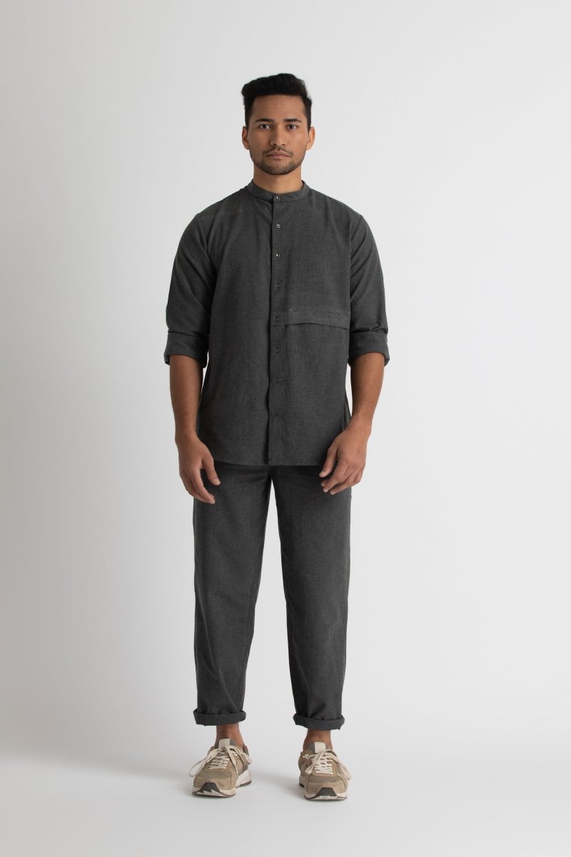 Front Pocket Shirt Co-ord- Lead grey melange - Three