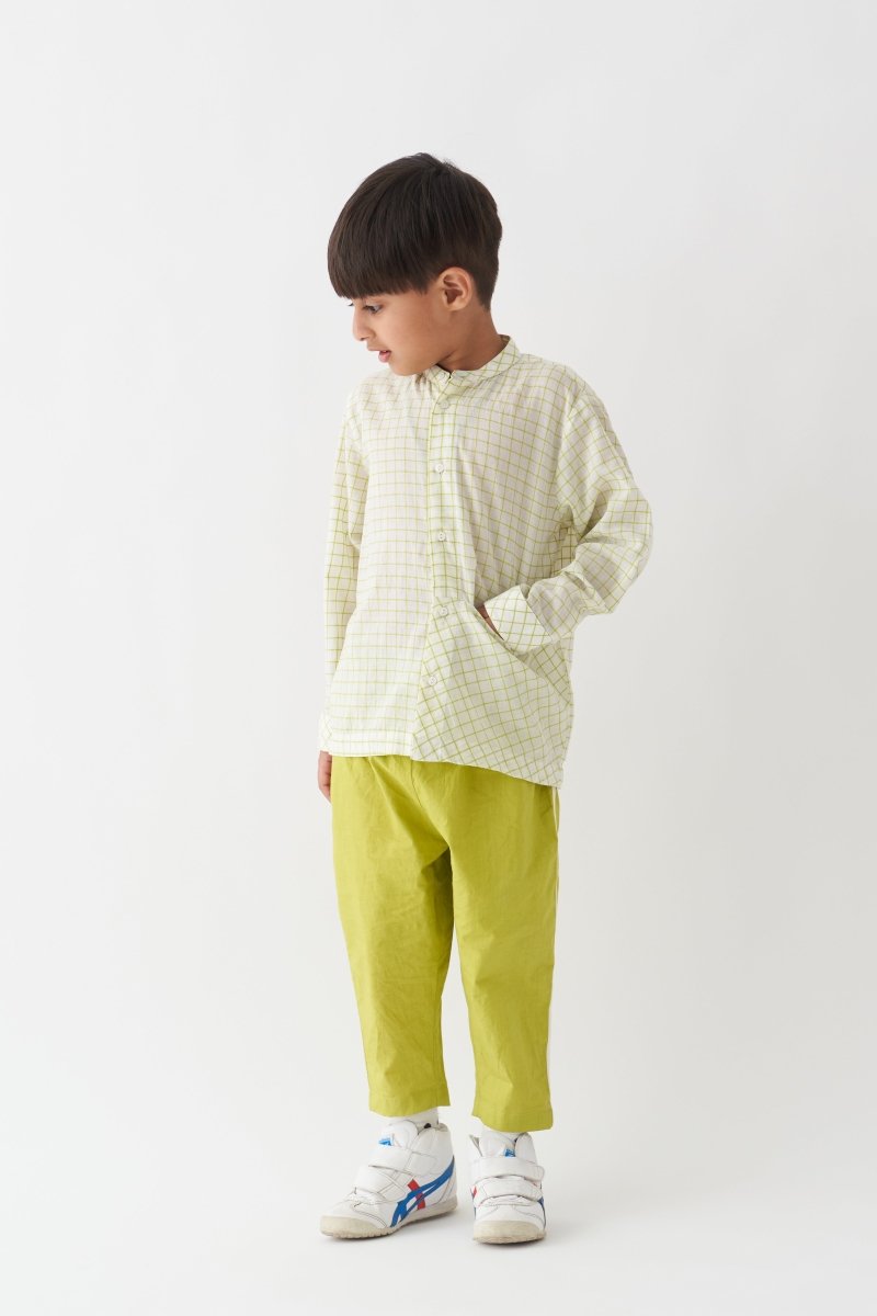 Front Pocket Shirt Co-ord - Lime Check - Three