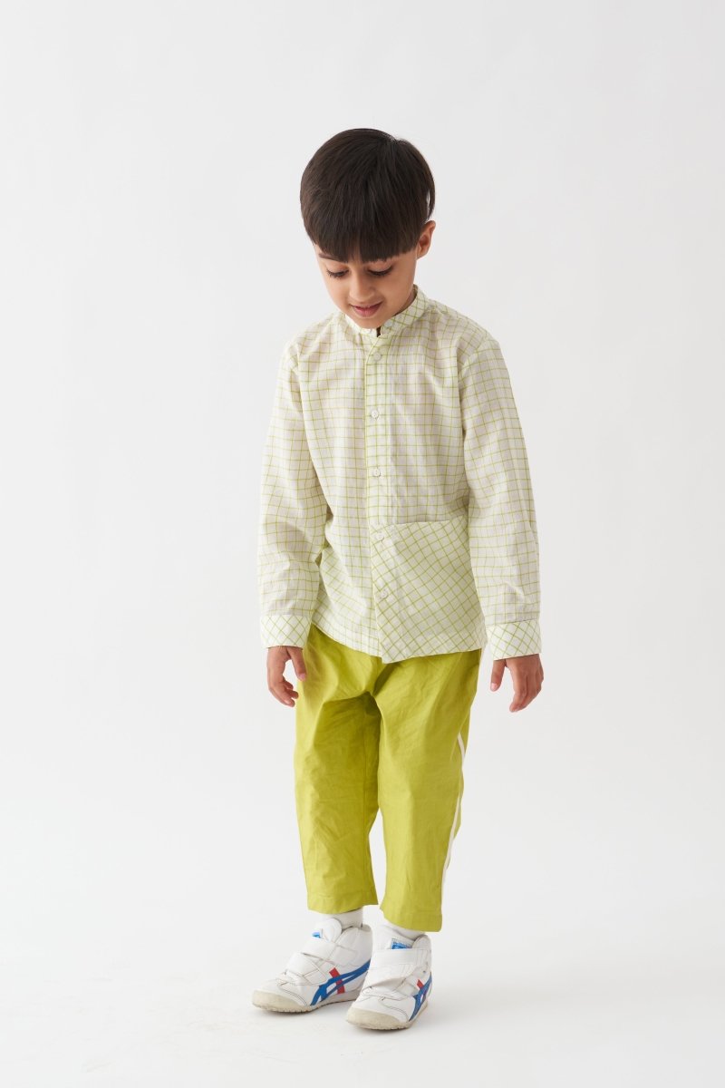 Front Pocket Shirt Co-ord - Lime Check - Three