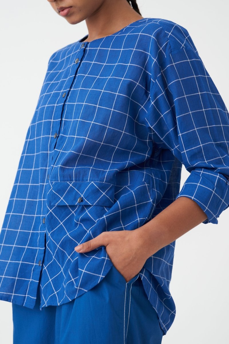 Front Pocket Shirt Co-ord (Set of 2) - Electric Blue - Three