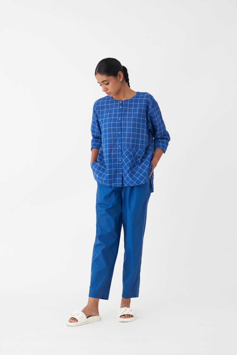 Front Pocket Shirt - Electric Blue Check - Three