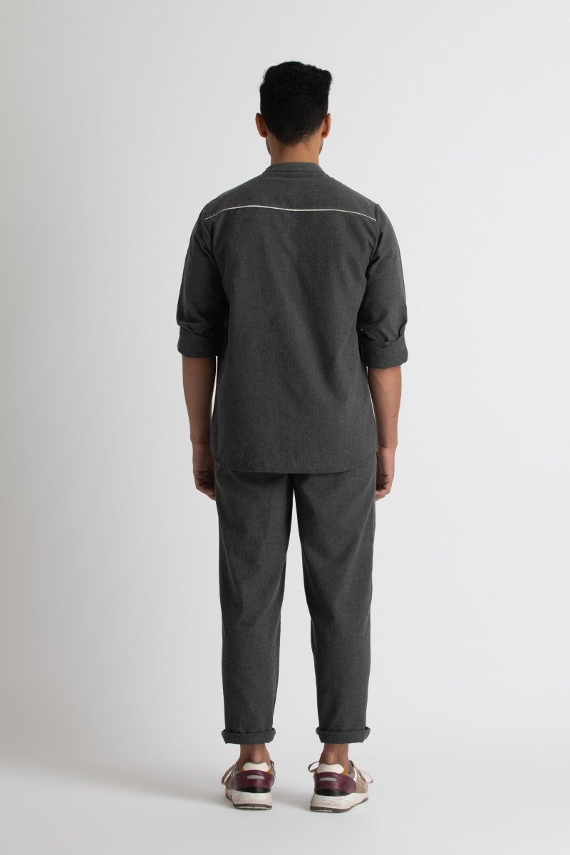 Front Pocket Shirt- Lead grey melange - Three