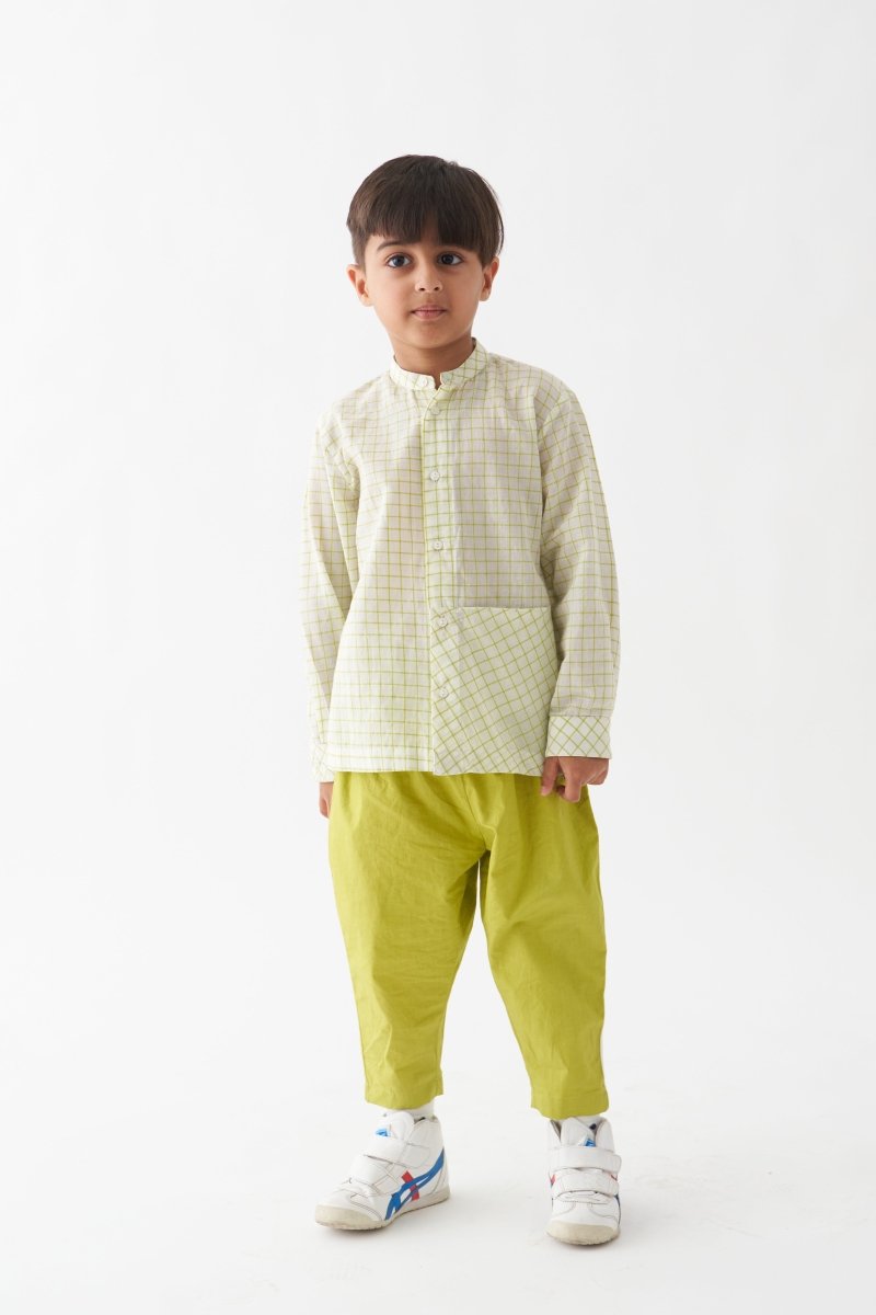 Front Pocket Shirt - Lime Check - Three