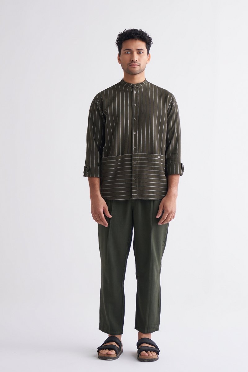 Front Pocket Shirt - Olive Stripe - Three