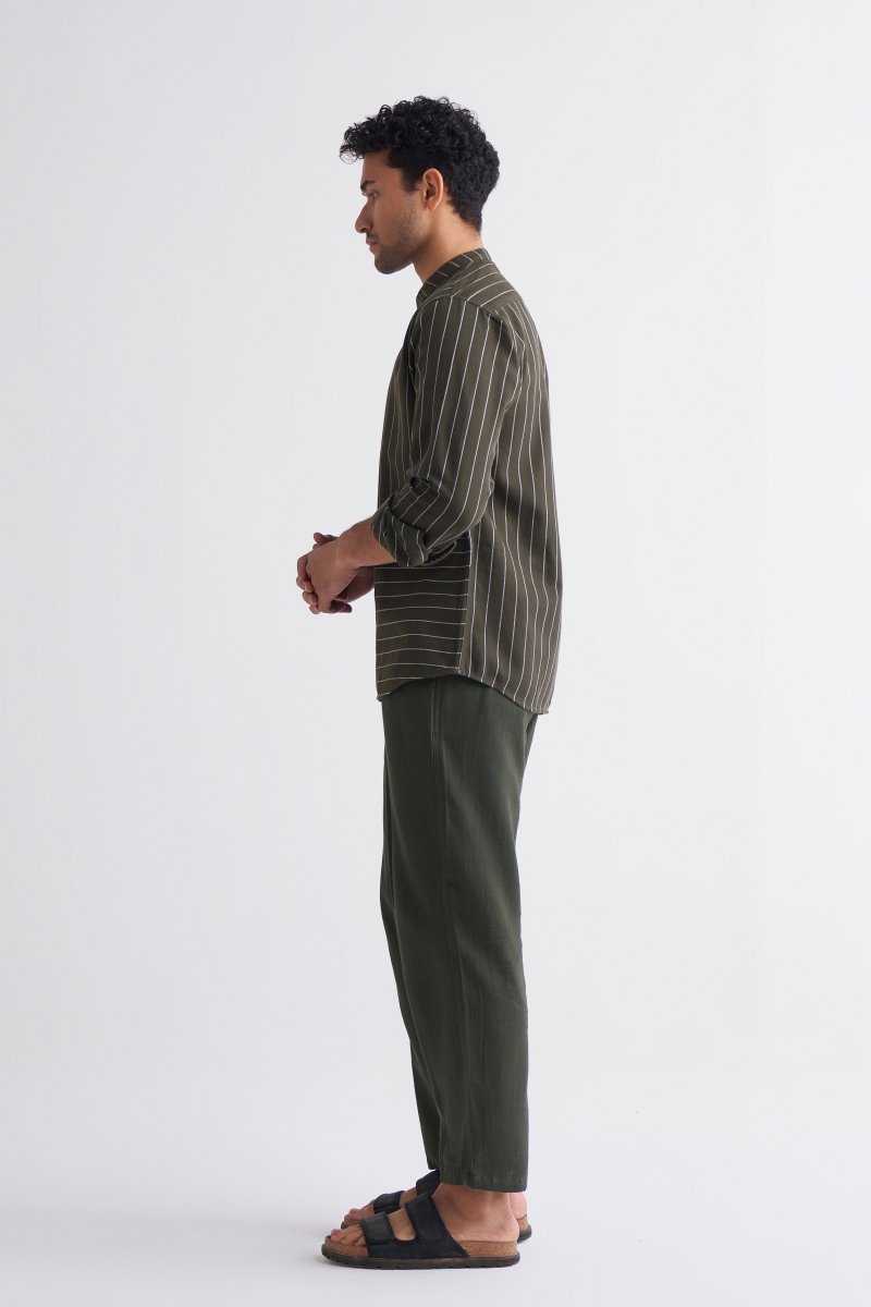 Front Pocket Shirt - Olive Stripe - Three