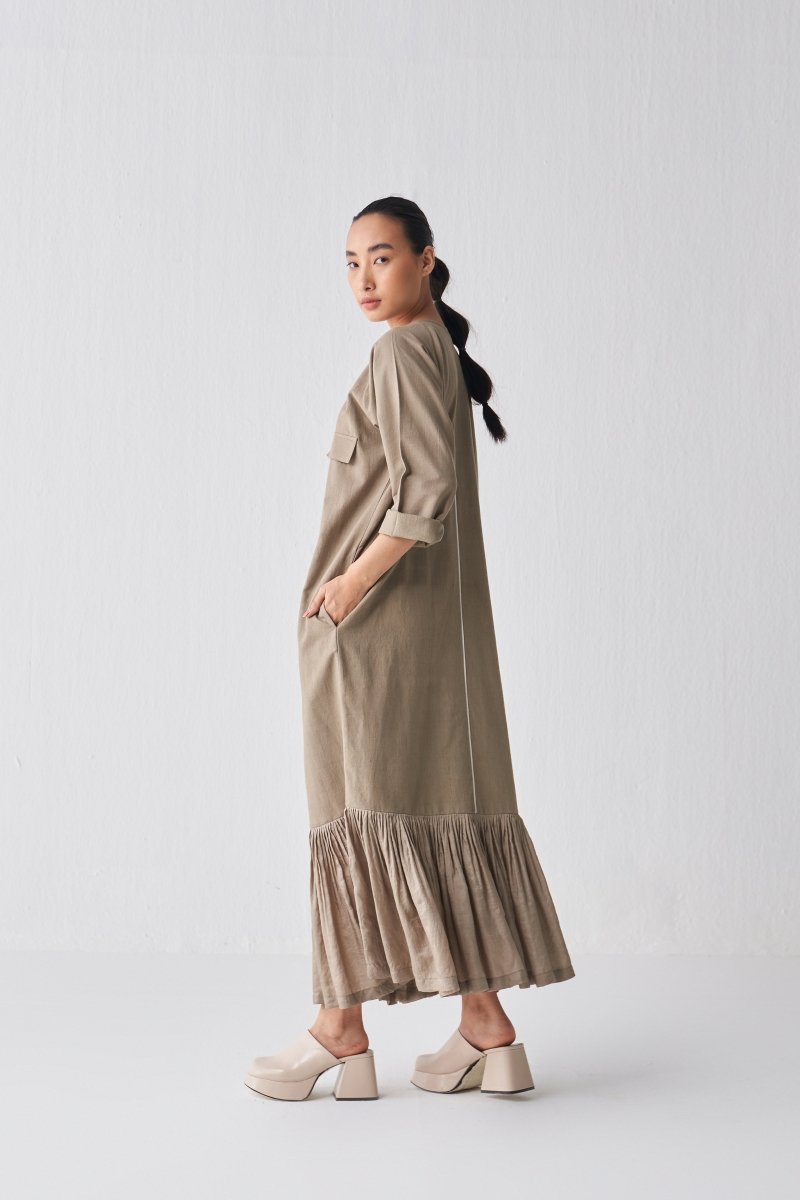 Gather Hem Dress - Sage - Three