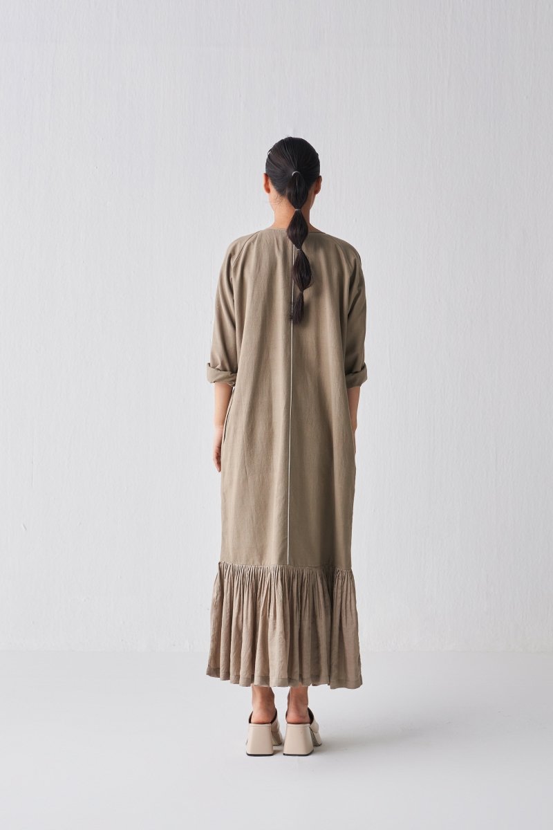 Gather Hem Dress - Sage - Three