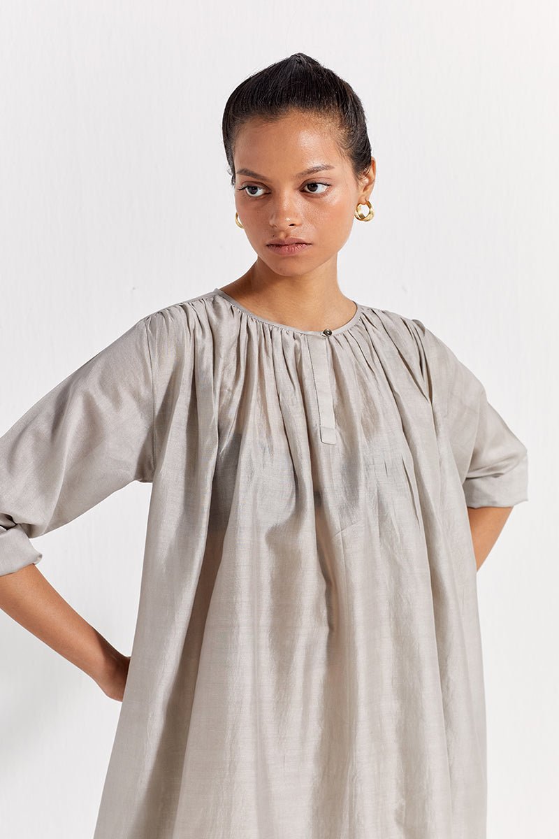 Gather Neck Dress - Ash Grey - Three