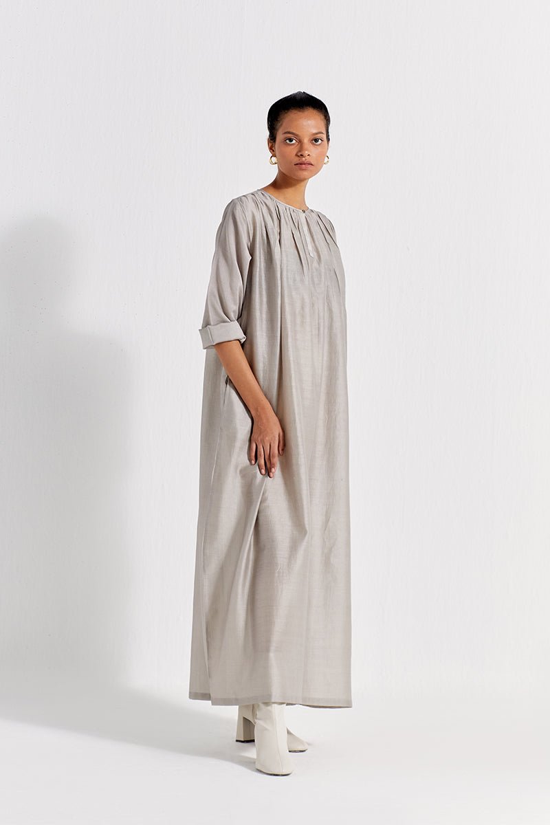 Gather Neck Dress - Ash Grey - Three