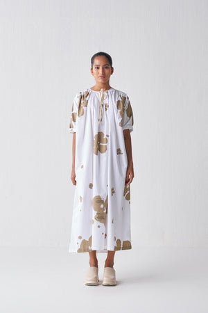 Gather Neck Dress - Sage Print - Three