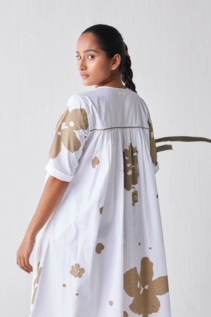 Gather Neck Dress - Sage Print - Three
