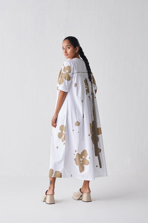 Gather Neck Dress - Sage Print - Three