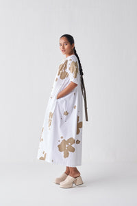 Gather Neck Dress - Sage Print - Three