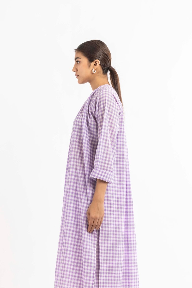 Gather Neck Shirt Co-ord Lavender Check (Set of 3) - Three