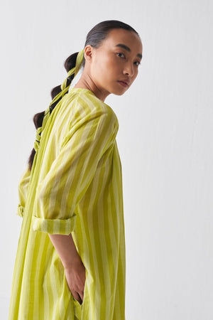 Gather Neck Shirt Co ord - Lime Stripe - Three
