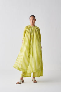 Gather Neck Shirt Co ord - Lime Stripe - Three