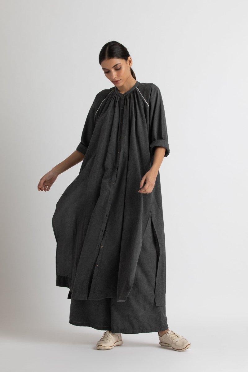 gather neck shirt co ord- melange - Three