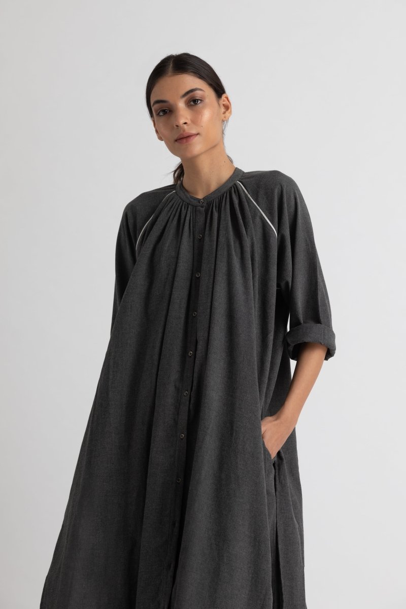 gather neck shirt co ord- melange - Three