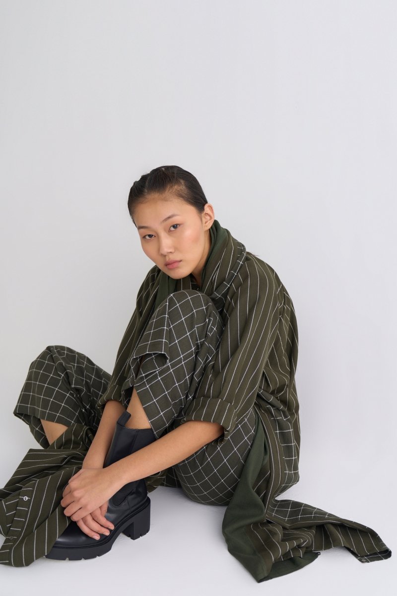 Gather Neck Shirt Co-ord - Olive - Three