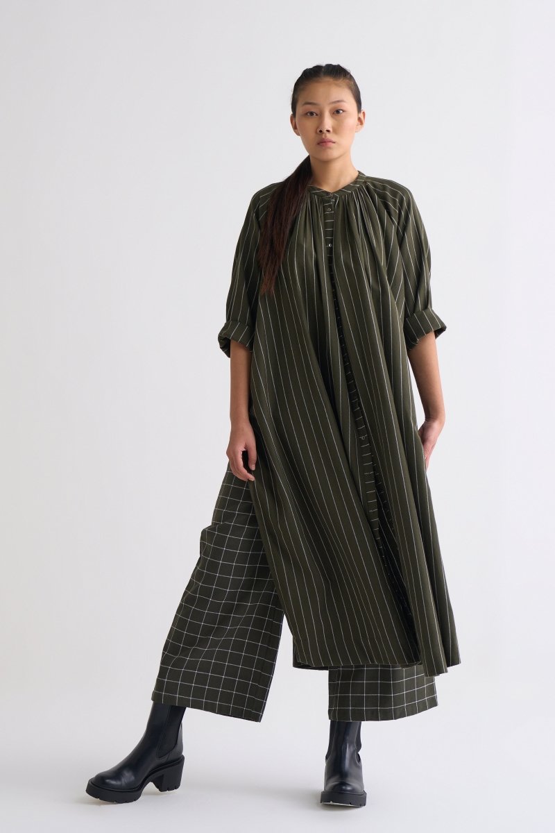 Gather Neck Shirt Co-ord - Olive - Three